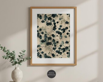Japandi Botanische Wand Kunst Druck, Grün Beige Abstrakte Blumen bedruckbar, Japanische Tinte Waschen Wanddekoration, Neutrale Minimalistische Botanische Kunstwerk