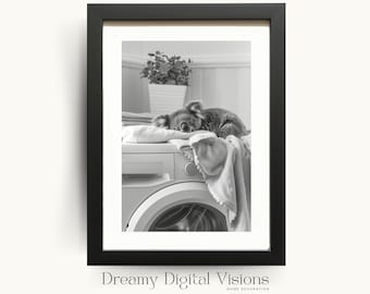 Laundry Room Print, Adorable Koala asleep on a washing machine, Utility Room Decor, Gift for Animal Lover, Printable Digital Download