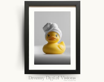 Cute Rubber Duck in a Turban, Funny Bathroom Print, Fun Bathroom Decor, Kids Bathroom Wall Art, Cute Bathroom Art, Animals in Bathroom Print