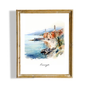 Italian Watercolor Set of 6 Digital Prints - Italy Landscapes, Positano, Gubbio, Bellagio, Venice, San Gimignano, Camogli, Italy Wall Art