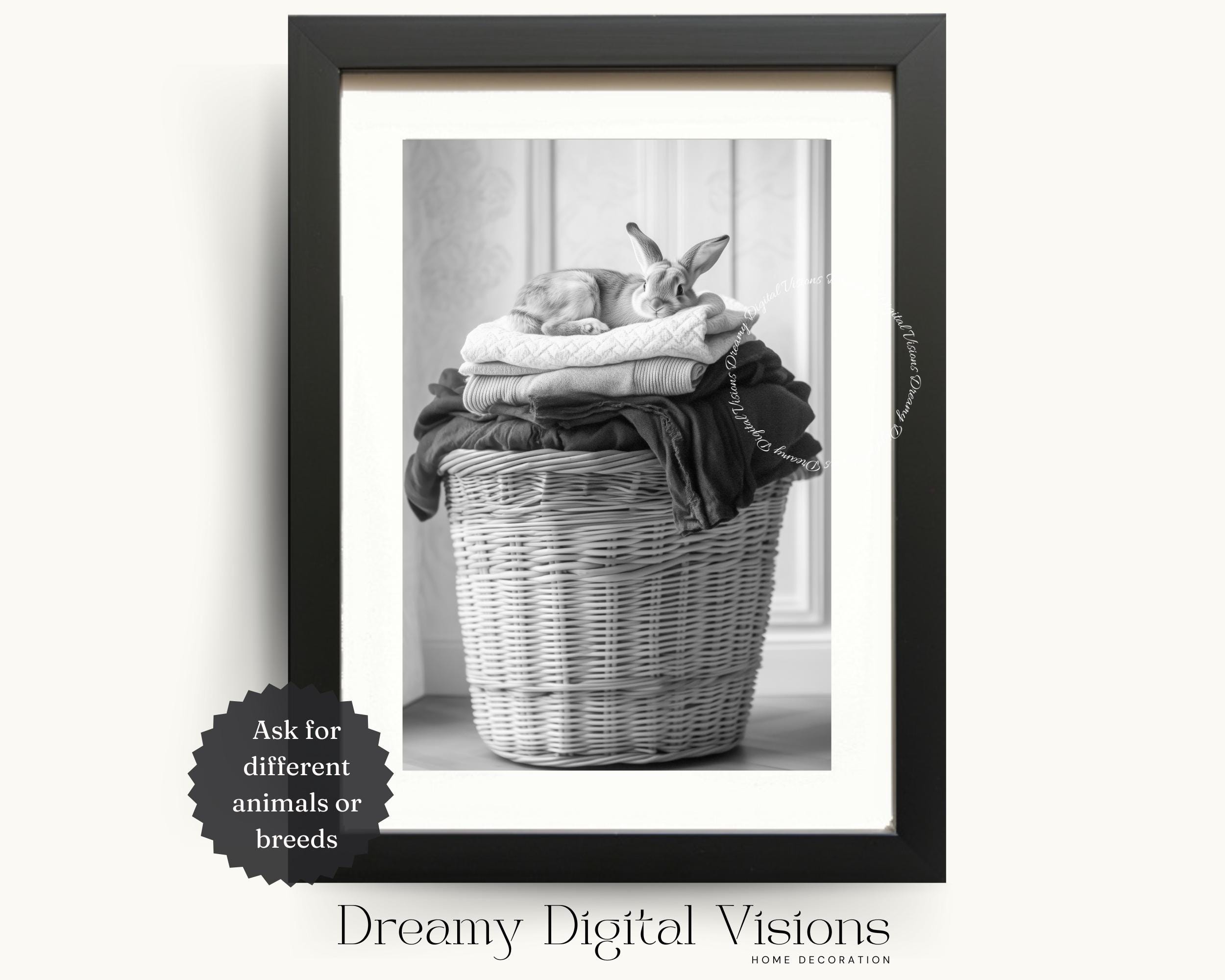 Adorable Bunny Rabbit in Laundry Basket, Laundry Room Wall Art, Laundry Room Decor, Laundry Room Animal Art, Printable Gift for Animal Lover
