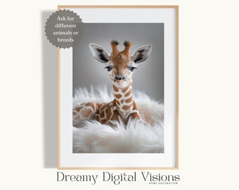 Cute Baby Giraffe Nursery Wall Art Print, Farmhouse Nursery Decor, Giraffe Print, Gift for Baby Shower, Animal Prints Nursery Decorations