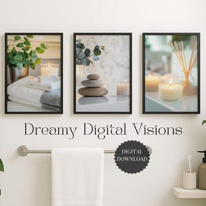 Spa Bathroom Wall Art Set of 3, Wellness Bathroom Art, Tranquil Spa Decor for Bathroom or Zen Meditation Home Decor, Spa Wall Decoration