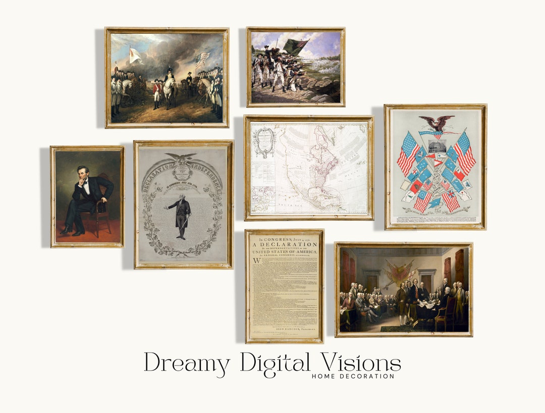 Americana Decor Wall Print Set of 8, Vintage Patriotic 4th July Wall ...