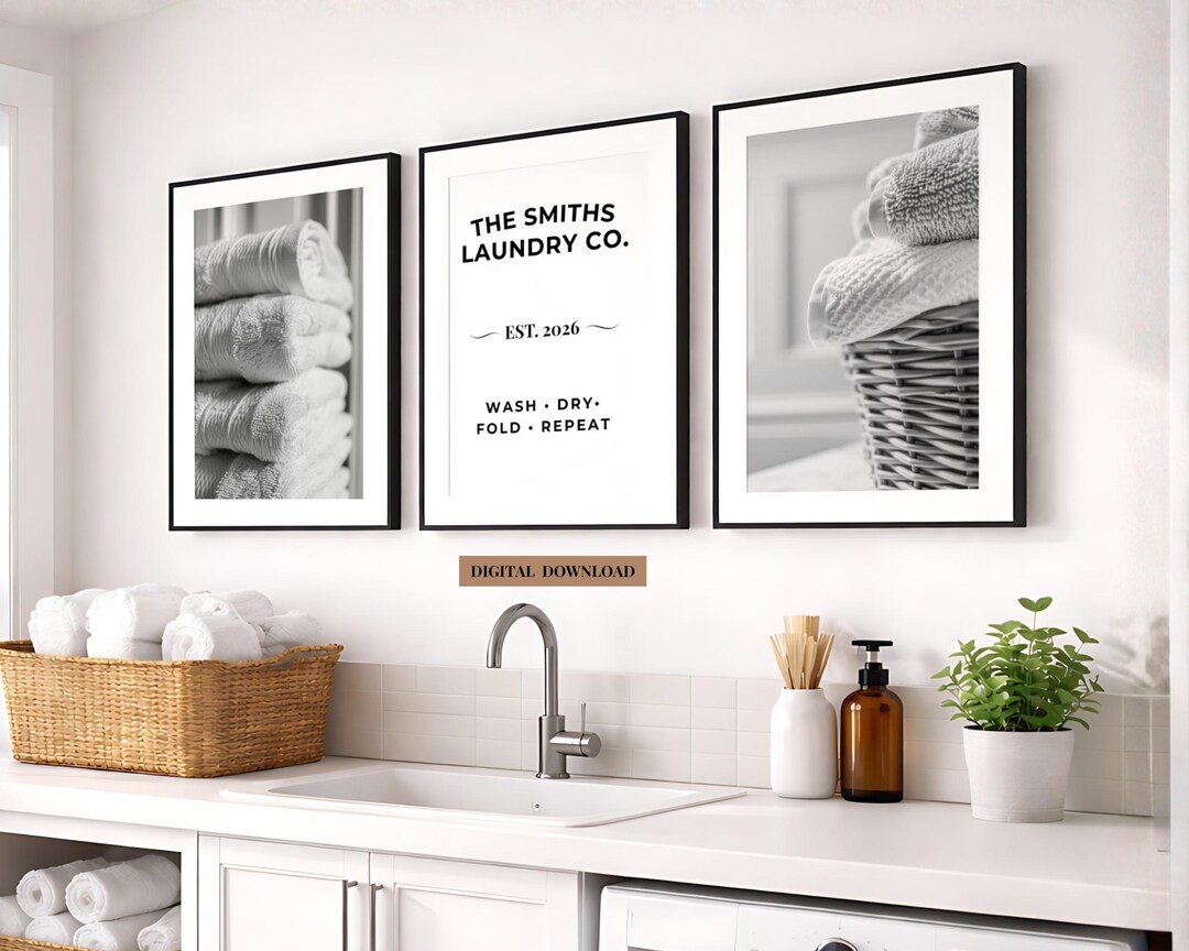 Custom Family Laundry Co Sign Prints Set of 3, Personalized Laundry ...