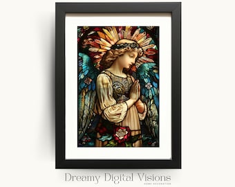 Stained Glass Angel Print, Christmas Wall Art, Religious Christmas Print, Holy Home Decor, Christian Christmas Decor, Festive Angel Wall Art