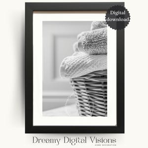 Laundry Room Decor, Stacked Fluffy Towels in a Washing Basket, Printable Utility Room Print, New Homeowners Gift, Laundry Home Decor