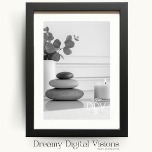 Zen Stones & Candle Digital Bathroom Print, Minimalist Spa Wall Art, Meditation Decor, Yoga Room Wall Art, Zen Wall Art, Bathroom Decor