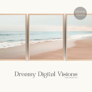 Neutral Colour Beach Prints set of 3, Coastal Landscape Prints, Minimalist Beach Decor, Beach Wall Art, Printable Beach Landscape Art