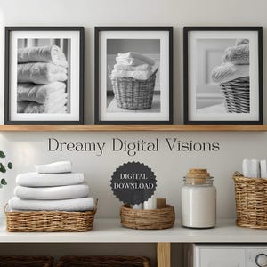 Set of 3 Laundry Towel Prints, Laundry Baskets Decor, Guest Bathroom Art, Modern Laundry Room Decorations, Rustic Laundry Room Art