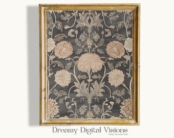 William Morris Tapestry Print, Vintage Floral Wall Art, Neutral Botanical Decor, Antique Textile Printable