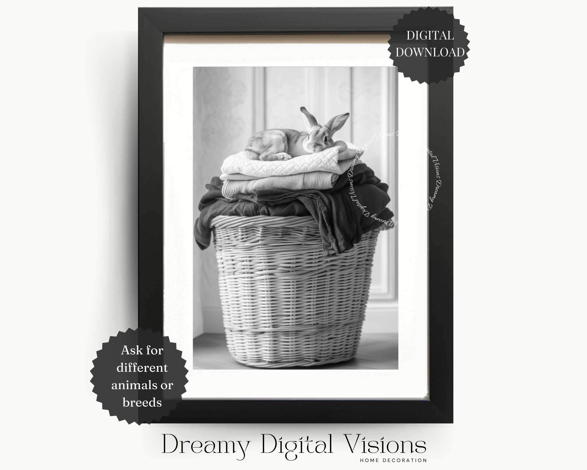 Adorable Bunny Rabbit in Laundry Basket, Laundry Room Wall Art, Laundry ...