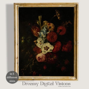 Moody Still Life Wall Art, Dark Academia Decor, Vintage Floral Print, Moody Wall Art, Moody Decorative Wall Art, Dark Flowers Oil Painting