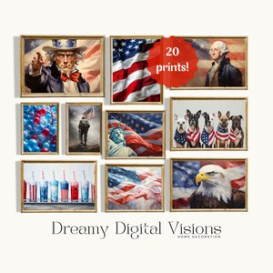 Patriotic 4th of July Wall Art, Set of 20, Memorial Day Art Prints, American Flag Art, Independence Day Art, July 4th Printable Wall Art