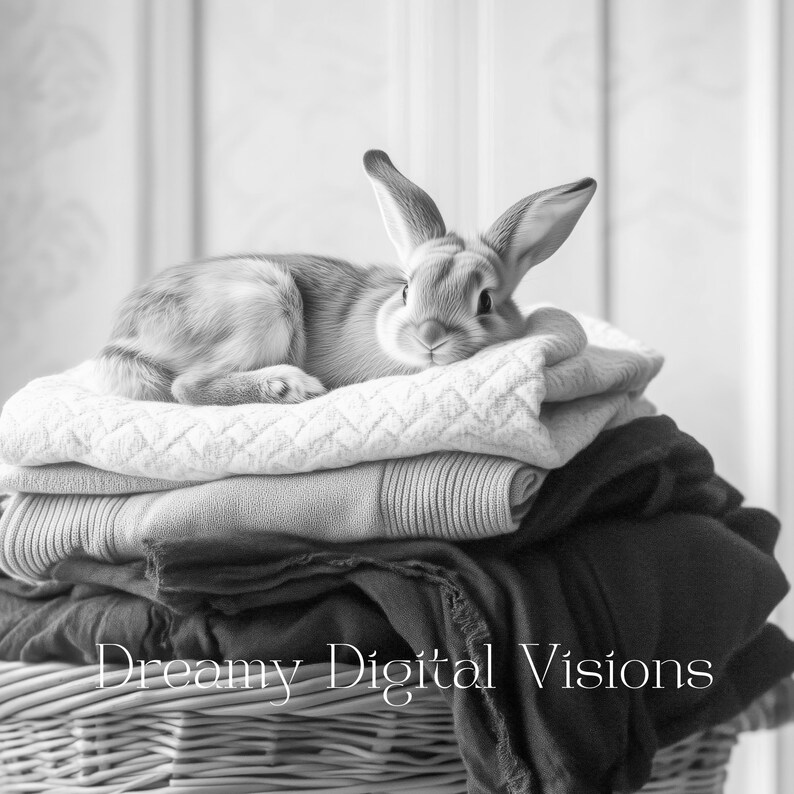 Adorable Bunny Rabbit in Laundry Basket, Laundry Room Wall Art, Laundry ...