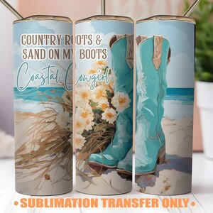 Sublimation Print Coastal Cowgirl Ready to Press Heat Transfer Sublimation Transfer Wrap for Tumbler, 20oz Skinny Blank Tumbler Design