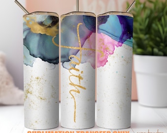 Sublimation Print Faith Ready to Press Heat Transfer Sublimation Transfer Wrap for Tumbler, 20oz Skinny Blank Tumbler Religious Design
