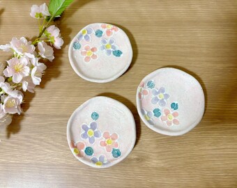 Set of 3,Japanese Handmade Ceramic Plates Gift Set| Mino Ware Dish ware | Sakura Soy Sauce Plate | Olive Pickle Dish / Appetizer Plate