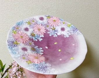 Japanese Seto-Ware hand-painted Sakura Blossom ceramic plate | Japanese premium tableware ceramic artwork | Sakura Pasta Plate / Salad Plate