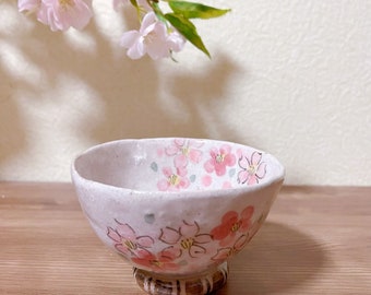 Handmade Japanese Sakura Bowl | Hand Drawn Petals Cherry Blossoms Soup Bowls | Salad Bowls Set | Rice Bowls | Wabi Sabi Style Matcha Bowl