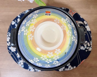 Rainbow Sakura Black Floral Bankoyaki Donabe Clay Pot | Handmade Japanese Ceramic Cooking Pot Gas Stove & Oven for Nabemono Hotpot Rice Stew