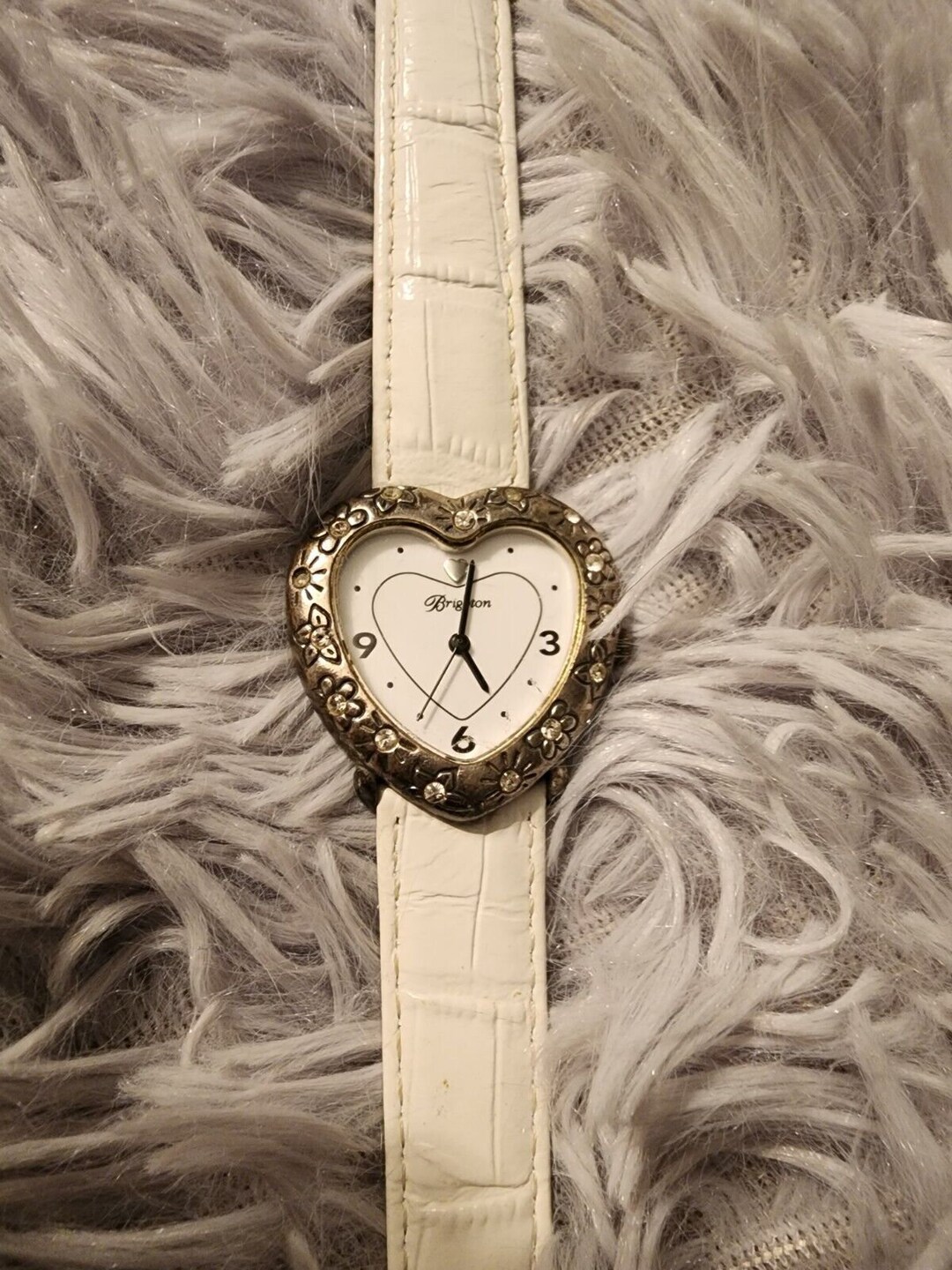 VINTAGE Brighton AUSTRIA Crystal Heart Face Watch HTF White Leather No Battery Brighton Watch Face - Etsy main image 3