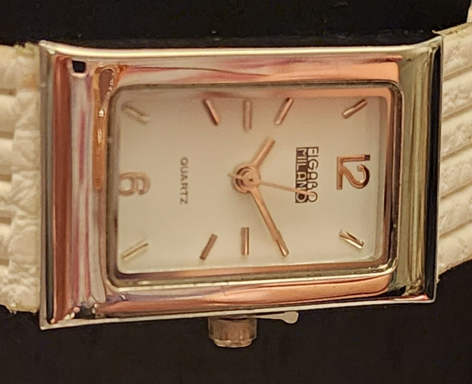 Vintage FIGARO MILANO Silvertone White Band Ladies WATCH 