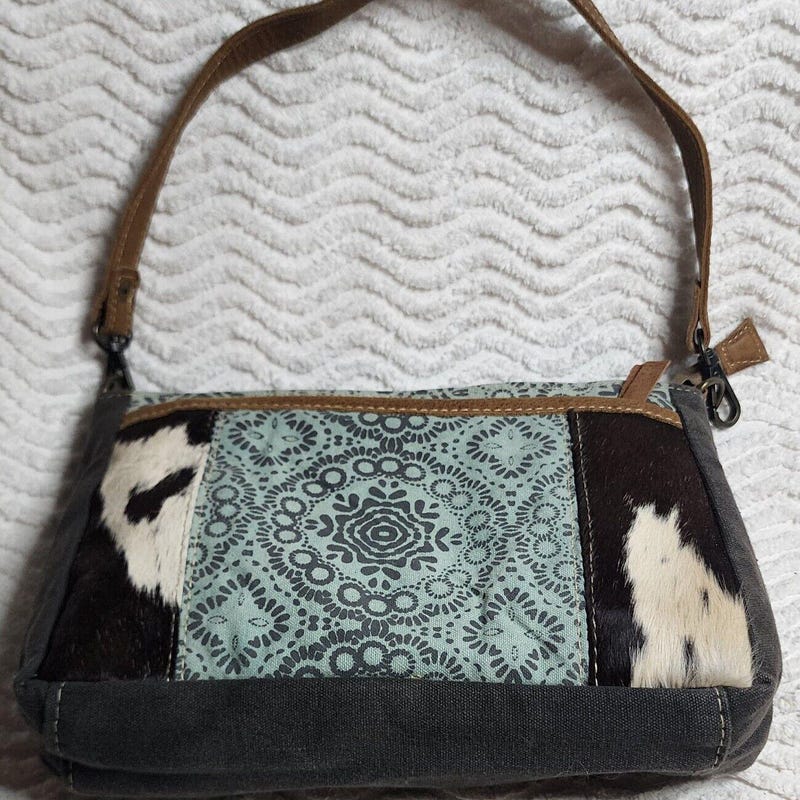 Myra Bag Liminal Cowhide Shoulder Bag – Upcycled Leather & Canvas, Leopard Print, Adjustable Strap (Multicolor) - View #6