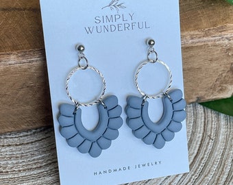 The Charley statement earrings in bluestone, lightweight clay earrings, bubble v clay earrings, gold or silver circle charm