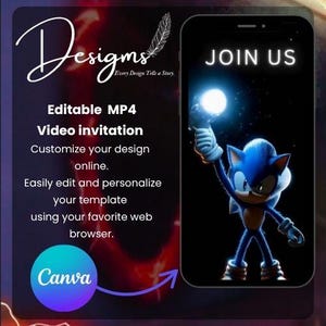Convite em vídeo para aniversário do Sonic | Modelo editável do Canva