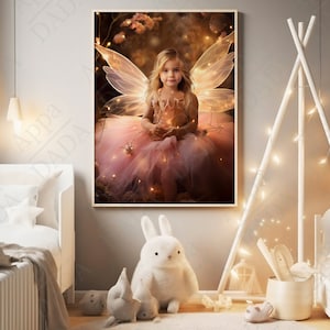 Pink Fairy Custom Portrait From Photo Baby Canvas Pink Fairy Poster Baby Portrait  Printable Fairy Nursery Prints Personalized Gift Decor