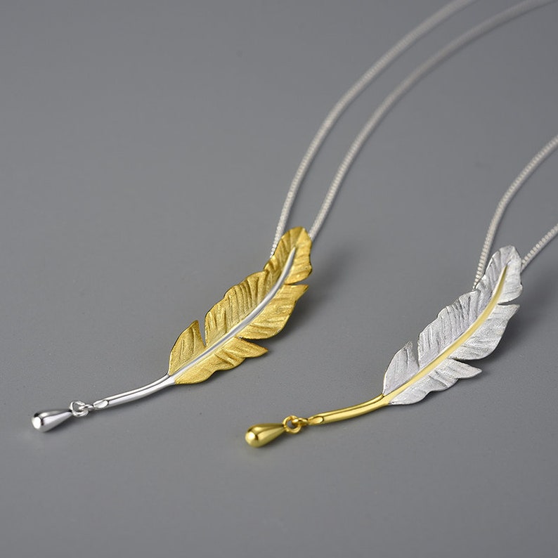 Elegant Feather Pendant Necklace, 18K Gold Plated, Flower Necklace for ...