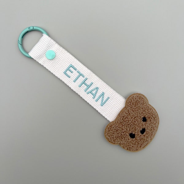 Personalized Embroidery Name Tag, Teddy bear Theme Name Tag, Custom Name Tag, Birthday Gift, Webbing Strap