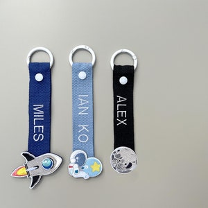 Etichetta con nome ricamo personalizzata, Etichetta con nome tema spaziale, Etichetta con nome personalizzata, Regalo di compleanno, Cinghia in tessuto