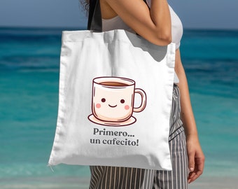 Coffee cup fabric bag original gift for coffee lovers and breakfast lovers with coffee unique gift Shopping bag with image a cafecito