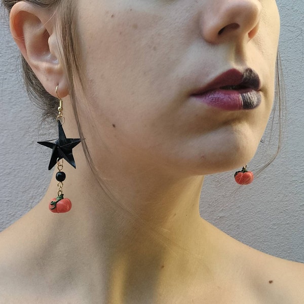 Pentacle and pumpkin earrings