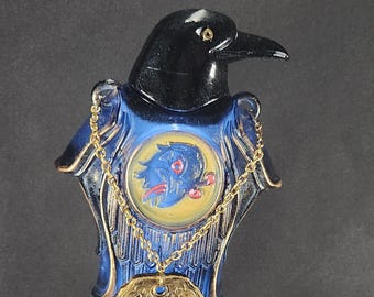 Hand-Painted Crow Vigor Bottle – Fantasy Gaming Decor, Steampunk Alchemy Prop, RPG Shelf Collectible