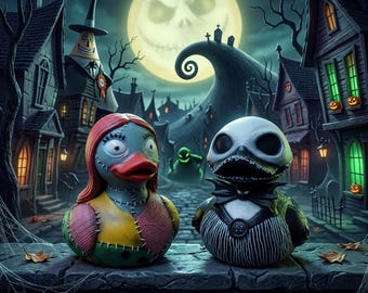 Hand Painted Jack and Sally Ducks – Jeep Ducking Game, NBC Fans (UV Coated)