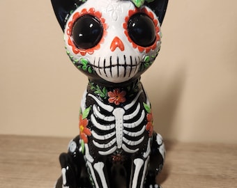 Sugar Skull Cat -  Day of the Dead Resin Figure