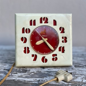 Vintage Mid Century Telechron by GE Advisor 1940s 1950s Red Wall Clock