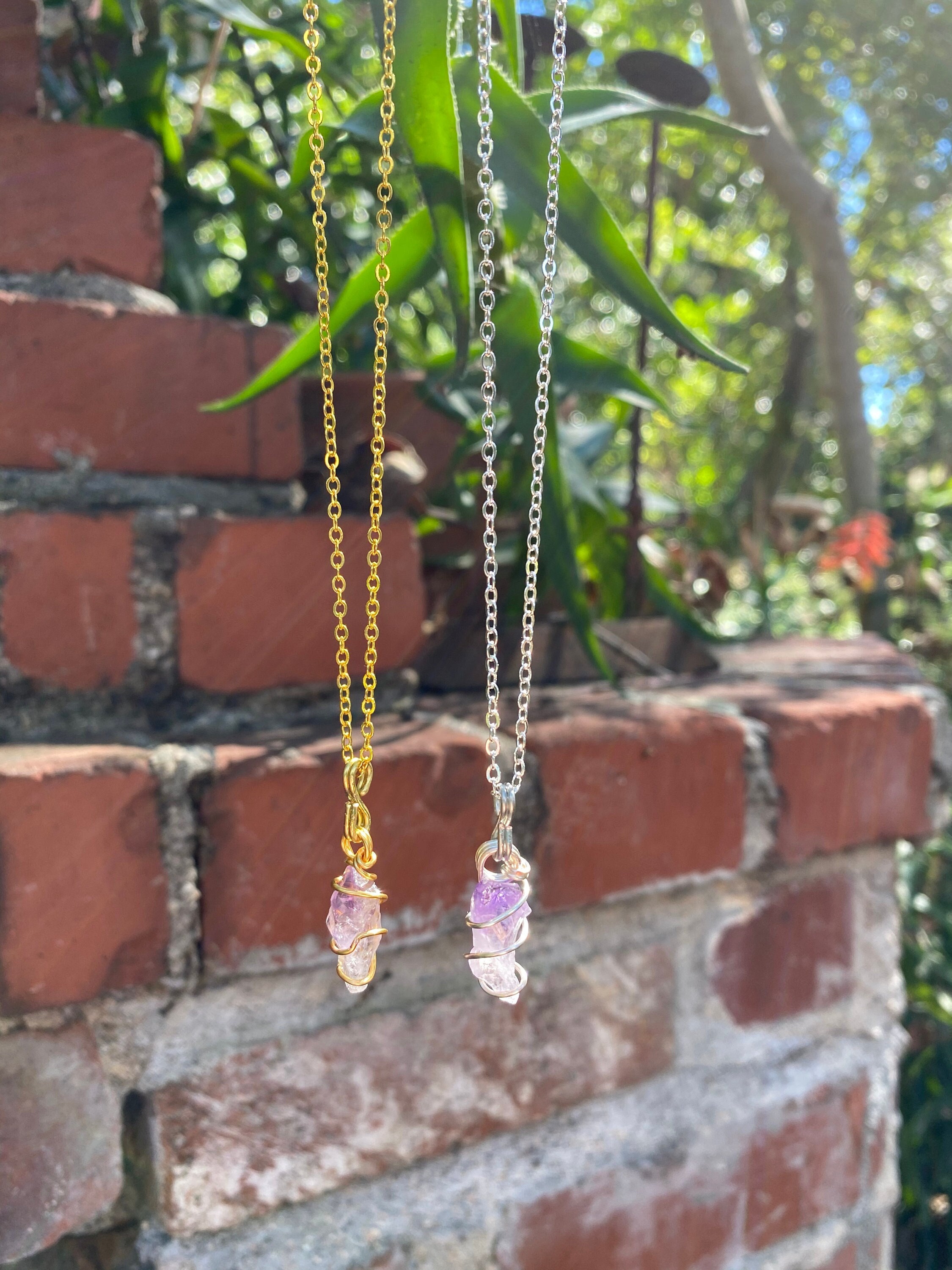 AGNN Raw Rock Mineral Crystal Necklaces Amethysts Pink Quartz Pendant  Necklaces (Metal Color : Green Fluorite)
