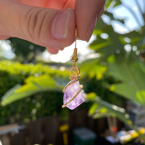 Amethyst Crystal Earrings, Raw Amethyst Earrings, Birthstone Earrings, Wire Wrapped Crystals, Crystal Earrings, Healing Crystal Energy