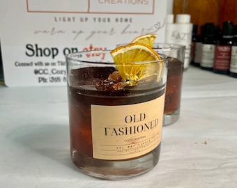 Old Fashion Whiskey Glass Cocktail Candle | Bourbon Scented Handmade Candle | Whiskey gifts for him | Alcohol Drink Valentines Gift Candle
