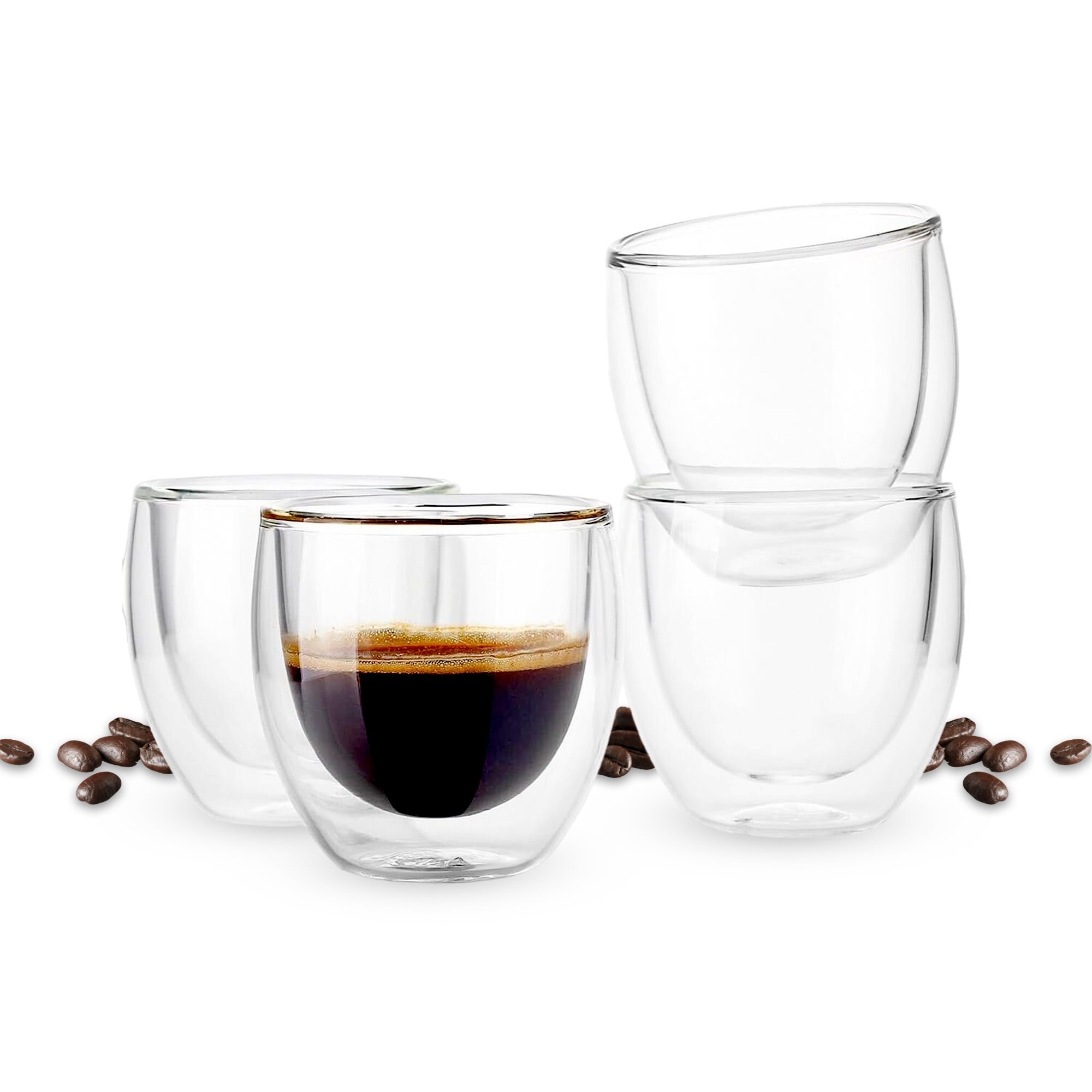 Bacimi Double Wall Insulated Handcrafted High Borosilicate Blown Clear Glass Espresso Cups 5oz
