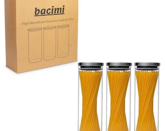 3-Pack Bacimi Borosilicate Glass Food Storage Jars W/Stainless Steel Lids 67oz