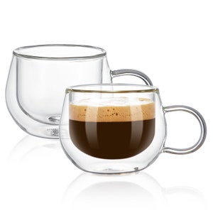 Double Walled Glass Coffee Mugs Unique Insulated Coffee Mugs With Handle And Bamboo Lid , Clear Glass Cups For Coffee Tea Latte Cappuccino Espresso