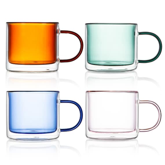 Lot de 4 Tasses à café en verre à double paroi avec manches