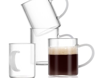 Borosilicate Glass Mini Espresso Cups - Set of 4, White Handles
