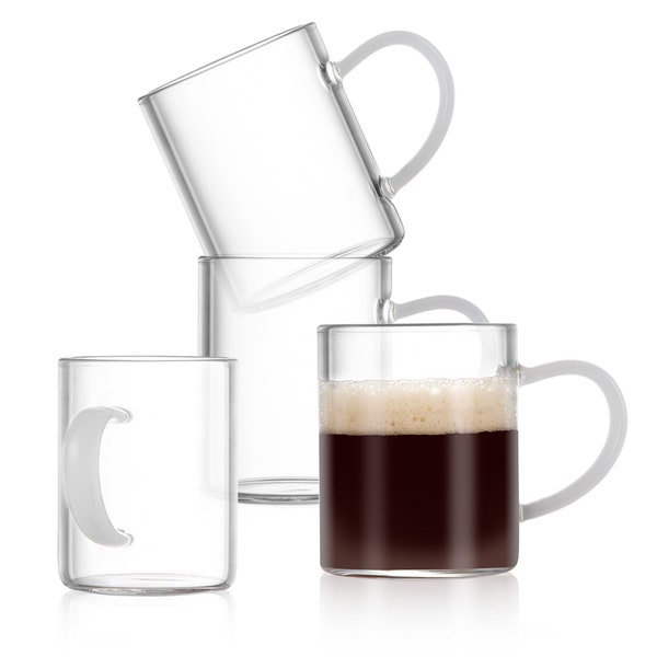 Bacimi Clear Demitasse Mini Espresso Cups with White Handles - Set of 4 / 3oz / 90 ML - Borosilicate Glass 3mm Thick for Espresso,...