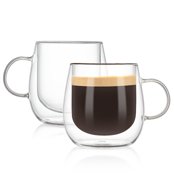 Borosilicate Double Wall Coffee Cups, Handcrafted Insulated Glass Mugs 10oz (Set of 2)